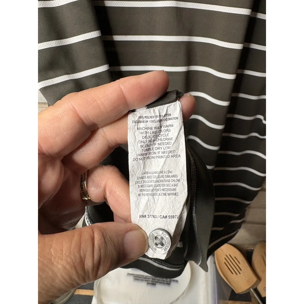 PGA Tour Airflux Mens XL Polo Shirt Black White Striped Short‎ Sleeve Golf Top